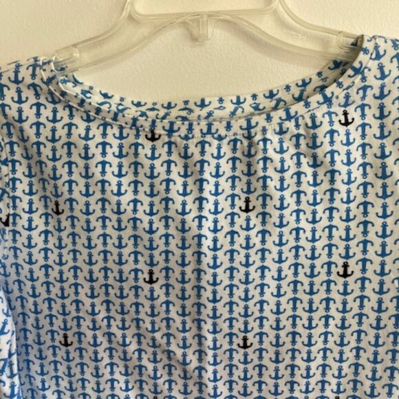 TALBOTS Classic 3/4 Sleeve Tee Shirt Blue Anchor Print - Picture 8 of 14